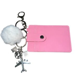 Pink Card Holder customized with bag charms/Keychains NIP
